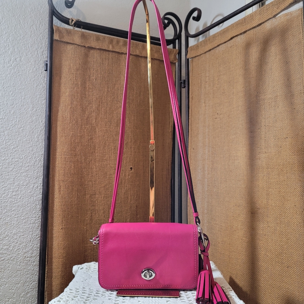 Coach Legacy 19914 Pink Leather Penny  Crossbody Bag with Tassel and Handtag